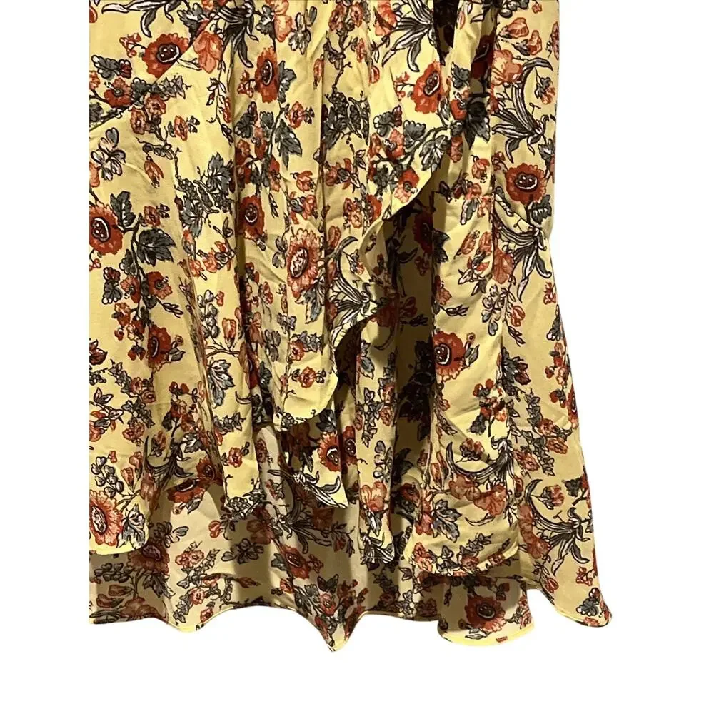Max Studio Yellow Floral Ruffled Wrap Skirt M NWT Long Boho Lightweight